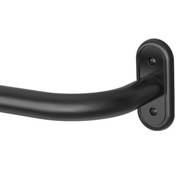 Imagem de Haste de cortina preta, blackout de teto longo, resistente, para janelas 72 a 144, varões de tratamento de janela curvados ajustáveis de 2,5 cm com suporte de alumínio