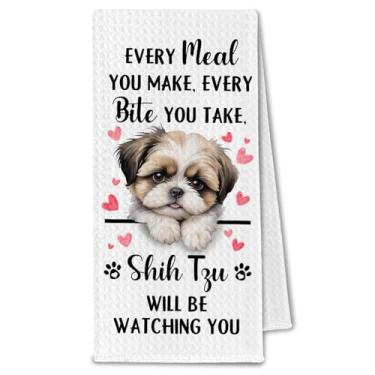 Imagem de ChissNook Shih Tzu Gifts Toalhas de cozinha, toalhas de prato de chá de cachorro engraçadas para decoração de cozinha, presentes para amantes de cães Shih Tzu para mulheres, todas as refeições que
