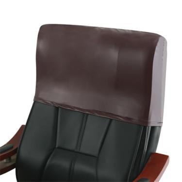Imagem de Buenanir Capa impermeável para encosto de cabeça para cadeira de escritório, protetor de cabeça elástico de couro sintético para cadeiras de escritório, capas de apoio de cabeça para cadeiras de