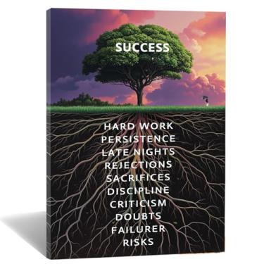 Imagem de Luxey Aura Arte de parede em tela com citação inspiradora de árvore de sucesso, pintura inspiradora, empreendedor, pôster, arte impressa, decoração para casa, sala de estar, academia, escritório, sala