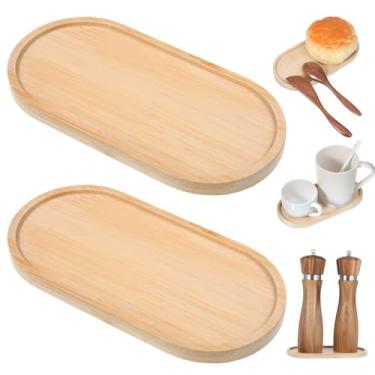 Imagem de 2 bandejas de bambu para banheiro, bancada, bandejas ovais para joias, cosméticos, vaso sanitário, palete, organizador de banheira, armazenamento decorativo, palete (17,5 x 8,8 cm)
