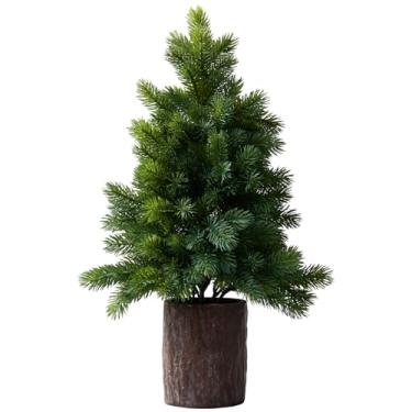 Imagem de Árvore de Natal artificial de mesa de 50 cm com vaso de madeira – Árvore de Natal de mesa em vaso pequeno, pinheiro Norfolk, árvore de Natal para casa, escritório, festa, decoração de férias