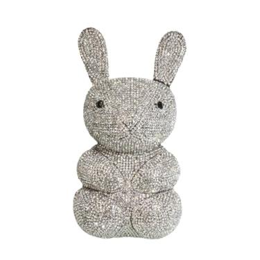 Imagem de DKQXEIM Bolsa feminina fofa em forma de coelho com strass chique animal cristal clutch glitter bolsa completa diamante para festa de formatura, Prata, 4.3 x 8.3 x 4.0 inches