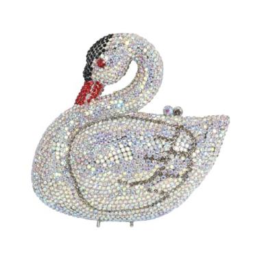 Imagem de DKQXEIM Bolsa feminina de luxo Swan com strass para noite elegante bolsa de mão de casamento para formatura e coquetéis, Ab prateado, 6.8 * 6.6 * 2.4 inches