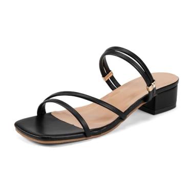 Imagem de Zeuhzih Sandálias femininas com tiras de salto baixo – bico quadrado off-white sandálias minimalistas de verão com alça slingback – Sandálias casuais para escritório, viagens e uso diário, Black Out