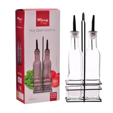 Imagem de Conjunto Galheteiro e Vinagreiro com Suporte em Vidro e Inox - 2 Peças
