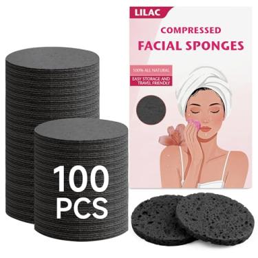 Imagem de 100 esponjas faciais comprimidas, esponjas de maquiagem ecológicas de celulose 100% natural para limpeza suave, esfoliante e remoção de maquiagem teimosa, viagens para mulheres (preto redondo)