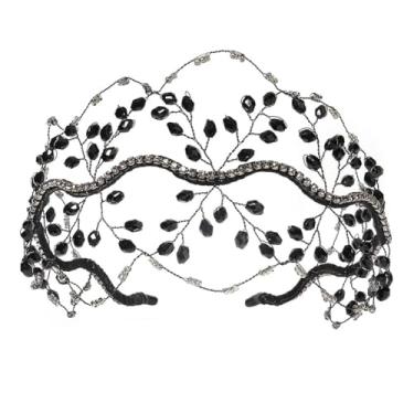Imagem de Toodoumama Tiara vintage feita à mão com contas de cristal, enfeite de cabeça com strass, motivo de folha, acessórios de cabelo femininos, perfeita para festas noturnas e ocasiões especiais (preta