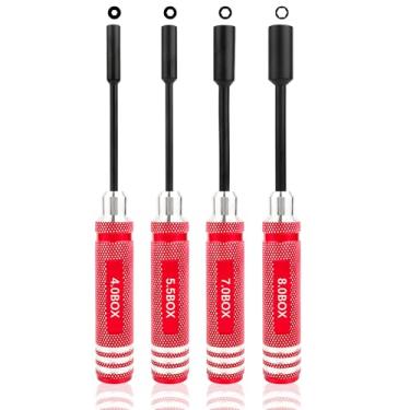 Imagem de GDOOL RC Hex Nut Driver Set Repair Tool Kit 4.0/5.5/7.0/8.0mm Hexagonal Head Nut Socket Wrench Screwdrivers for Hobby RC Quadcopter Helicopter FPV Drone Car Airplane(Red)