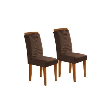 Imagem de Kit 2 Cadeiras De Cozinha Amsterdã Madeira Capuccino-suede Marrom - Rufato