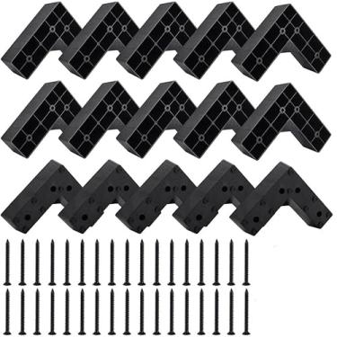 Imagem de AHANDMAKER 16 peças de substituição de pernas de sofá de plástico preto em forma de L com 48 peças parafusos cadeira sofá pés substituição móveis elevadores para móveis cômoda mesa cadeira armário