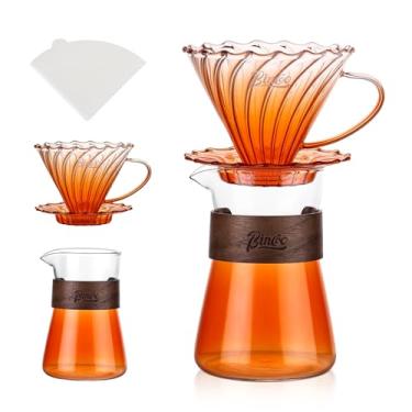 Imagem de Bincoo Conjunto de cafeteira de vidro de 500 ml, jarra de vidro com gotejador de café e filtro de papel de 50 peças, conjunto de cafeteira de gotejamento para café e restaurante (laranja)
