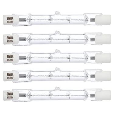 Imagem de Simba Lighting Lâmpada de halogênio R7S 78 mm T3 100 W regulável 800 lm (pacote com 5) Lâmpada de holofote linear de extremidade dupla tipo J ângulo de feixe de 360º 120 V para trabalho, segurança