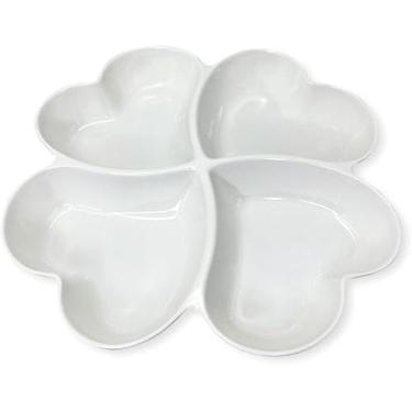Imagem de Petisqueira Coração em Melamina, 4 Divisórias, Prato para Servir Petiscos, Formato Coração, 27cm