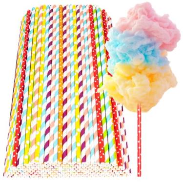 Imagem de WDAHDHP Palitos de algodão doce, 100 peças, papel de 13,8 polegadas, servidores de doces coloridos para aniversário, casamento, festa de férias