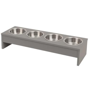 Imagem de Comedouro e Bebedouro Elevado para Cachorros e Gatos – MDF com 4 Tigelas de Inox, Pronto para Uso, Luxo e Sofisticação(Cinza Sagrado)