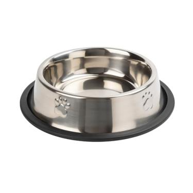 Imagem de Comedouro Inox para Cães e Gatos, Base Antiderrapante de Borracha, 480ml, Pote de Água e Ração com Pata Decorativa