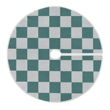 Imagem de Blueangle Saia de árvore de Natal branca azul xadrez de 120 cm - poliéster macio e resistente a rugas, decoração de férias para festas de Natal, árvore festiva e decoração de casa (734)