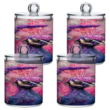 Imagem de ATTX Dispensador de suporte de ponta de pavão em aquarela para bola de algodão, cotonete, frasco de boticário de plástico transparente, pote de armazenamento de cozinha para decoração de casa, pacote