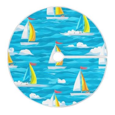 Imagem de ATTX Saia de árvore de Natal para cenário do oceano com barcos à vela, 90 cm, decoração festiva para festas de Natal e Ano Novo #234