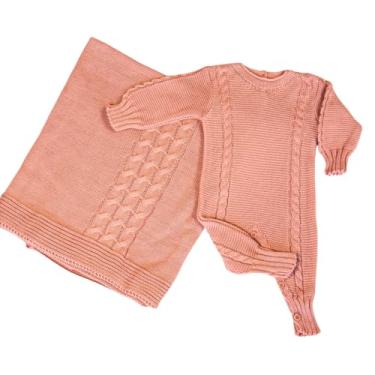 Imagem de Kit 2 Pçs Saída Maternidade Macacão e Manta Trança Tricot Unissex RN