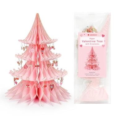 Imagem de Decoração de Dia dos Namorados, árvore de papel dos namorados de 40 cm com 50 peças de enfeites de dia dos namorados, decoração de mesa para aniversário de casamento em casa (rosa claro)