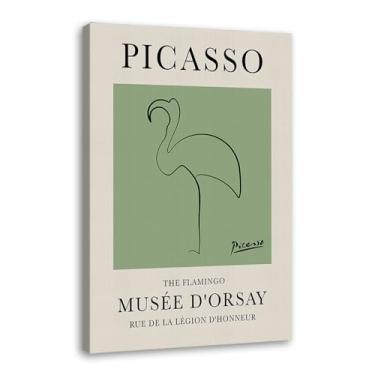 Imagem de Impressão em tela verde sálvia Pablo Picasso animais esboço arte de parede gato cão pássaro cavalo impressão linha abstrata desenho pôsteres para quarto casa escritório decoração (SKU7,40.6x50.8 cm =
