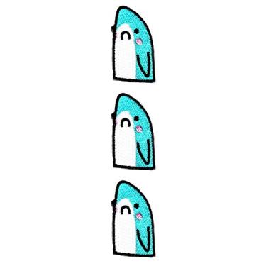 Imagem de Conjunto de 3 peças mini pequenos bebê tubarão azul desenho animado patch ferro na costura bordado emblema, aplique faça você mesmo artesanato reparar roupas jaqueta jeans boné mochilas