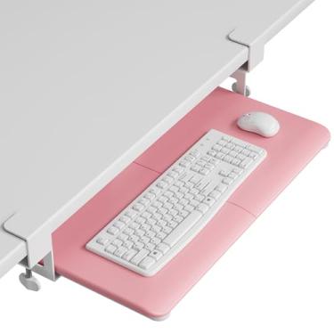 Imagem de BONTEC KMT01 Bandeja de teclado sob a mesa, plataforma removível para teclado e mouse com grampo C, gaveta deslizante ergonômica de 65 x 30 cm, rosa