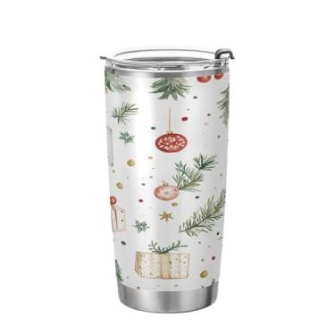 Imagem de YETTASBIN Copo de árvore de Natal com tampa de palha, copo de aço inoxidável de 590 ml, parede dupla, isolada a vácuo, caneca de café de viagem para bebidas quentes e frias