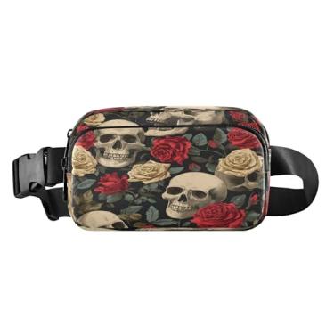 Imagem de CEBUGI Pochetes de caminhada para homens, mulheres, caveiras e rosas modernas resistentes à água com cinto ajustável para treino, viagem, corrida