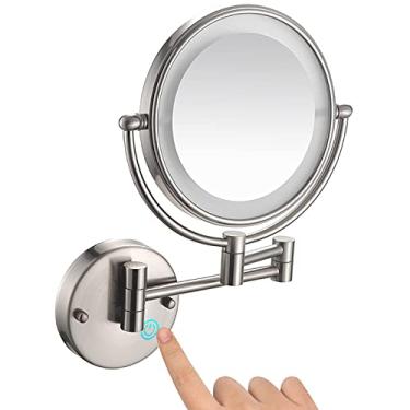 Imagem de YYBOES Espelho líder de banheiro, espelho amplificador de 20 cm 3 vezes, espelho de maquiagem montado na parede, espelho dobrável, espelho de parede expansível de rotação de 360 graus dupla face