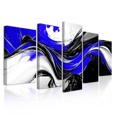 Imagem de CXHOSTENT Decoração de parede abstrata azul 5 peças impressões de imagem azul cinza e preto grande tela abstrata pintura de parede arte moderna para decoração de casa emoldurada (verde, 20 x 35 cm x 5