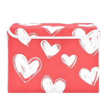 Imagem de xigua Caixas de armazenamento de corações brancos com tampas e alça de transporte, caixas de armazenamento dobráveis, recipientes organizadores, cestos, cubo com capa para casa, quarto, armário