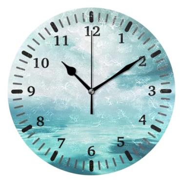 Imagem de CEBUGI 1 relógio de parede azul e 1 relógio de parede operado por bateria relógios de parede silenciosos sem tique-taque para cozinha, banheiro, quarto, escritório, decoração 25,4 cm