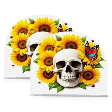 Imagem de Wassud Porta-guardanapos acrílico caveira com girassóis, dispensador de guardanapo de papel moderno em forma de U para mesa, cozinha, sala de jantar, bancada 2 peças (comporta 50-60 guardanapos)