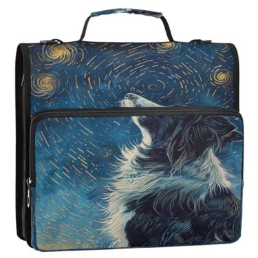 Imagem de CEBUGI Fichário de 3 anéis com zíper com alça de ombro, pasta de arquivo expansível de 3,8 cm, anéis D, para escola, escritório, cachorro estrelado