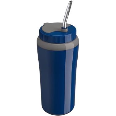 Imagem de Garrafa Térmica de Aço Inox Tipo Cuia, Tampa Hermética, Azul Escuro, para Café e Bebidas azul