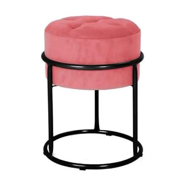 Imagem de Puff Argola Ferro Banquinho Decoração Redondo Tecido Veludo Penteadeira Sala Quarto puff redondo para Quarto, Sala ou Penteadeira, Decoração Moderna(Rosa/Preto)
