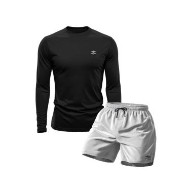 Imagem de Conjunto Camiseta Manga Longa Dry Proteção Uv e Short Mauricinho Academia Verão Básico-Masculino