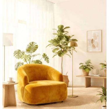 Imagem de Poltrona Orgânica Luxo Recepção Lótus Suede Cor Amarelo