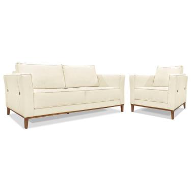 Imagem de Kit Sofá 3 Lugares 190 Cm E Poltrona Sala De Estar Recepção Escritório Dinamarca Spz Linho - Adj Decor Pérola