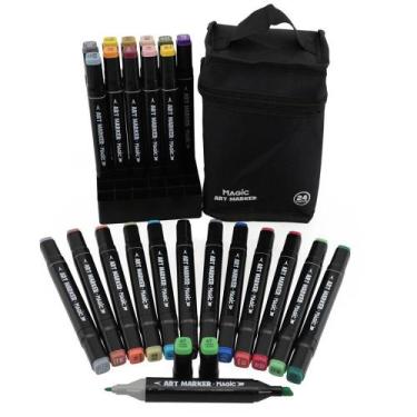 Imagem de Kit art marker 24 cores canetas marcadoras ponta dupla 7908312127176 -