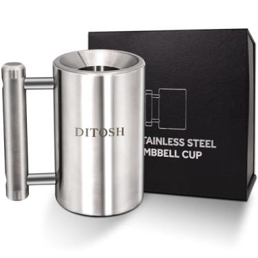 Imagem de DITOSH Caneca de café pesada de aço inoxidável prata com excesso de peso para treinamento físico, braço, força, brincadeira, presente, casa, academia, treino, 6kg/13.2lb/3.3oz, 100 ml