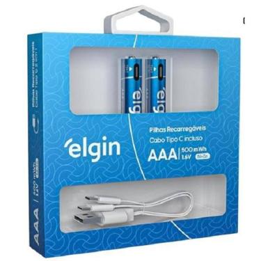 Imagem de Pilha Aaa Palito Recarregável Elgin - Usb-C Integrado, 2 Un