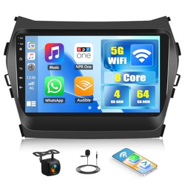 Imagem de [4+64G] Qualcomm Android 15 estéreo de carro de 8 núcleos para Hyundai Santa Fe IX45 2013-2018 com carro sem fio e Android Auto, rádio automotivo de 22 polegadas com link espelhado, Bluetooth 5.1 FM