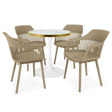 Imagem de Conjunto Mesa De Jantar Redonda Majestic 70cm Branca Com 4 Cadeiras Estofadas Marcela - Nude Escuro