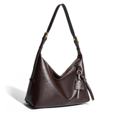 Imagem de NGGU Bolsa de ombro feminina de couro, grande, despojada, bolsa transversal para viagens e uso diário, 01 Marrom