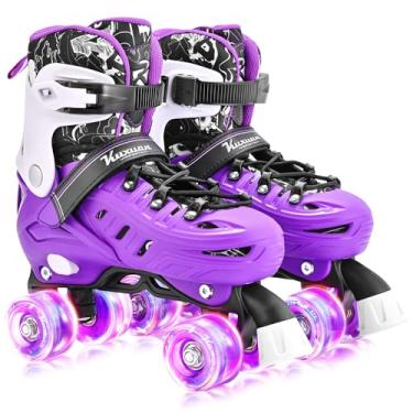 Imagem de Kuxuan Skates Patins para meninas e meninos, crianças, 4 tamanhos, ajustáveis, divertidos, com rodas iluminadas para adolescentes e mulheres, ambientes internos e externos