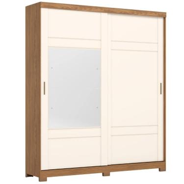 Imagem de Guarda Roupa Solteiro 2 Portas Com Espelho 200 cm Verg Nature Off White HENN